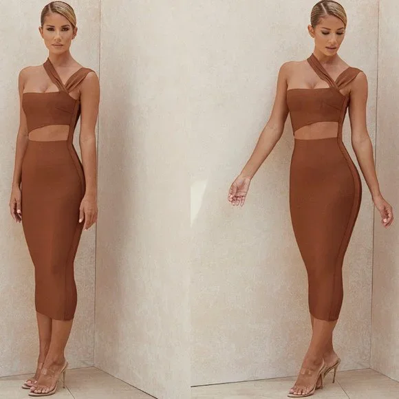 HOUSE OF CB 'Aina' Tan Cut Out Bandage Midi Dress NWOT - Picture 3 of 11